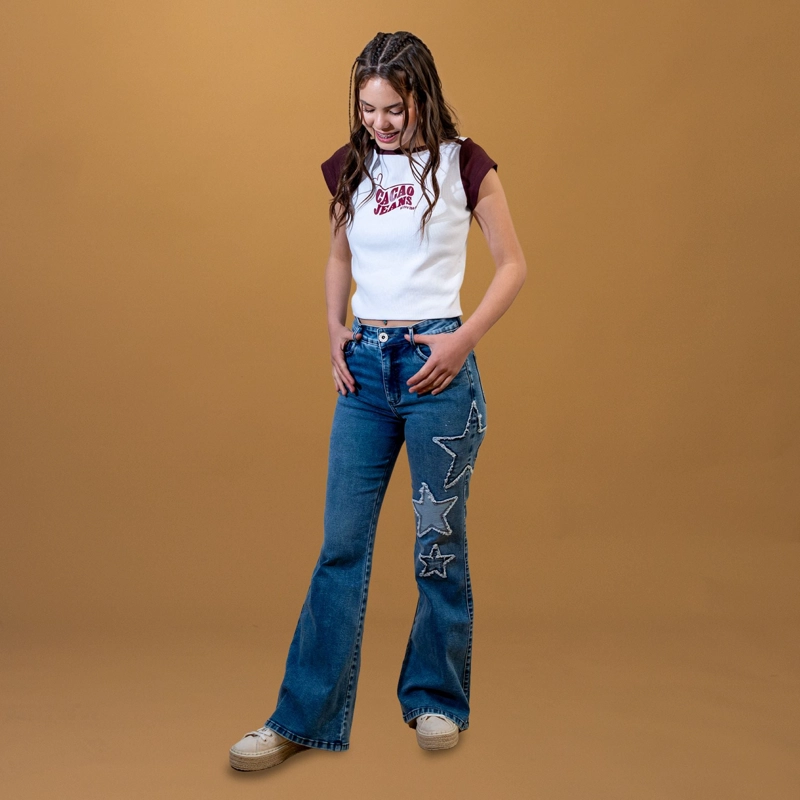 JEANS CHIKY FLARE ESTRELLA PARCHE AZUL CACAO - 3