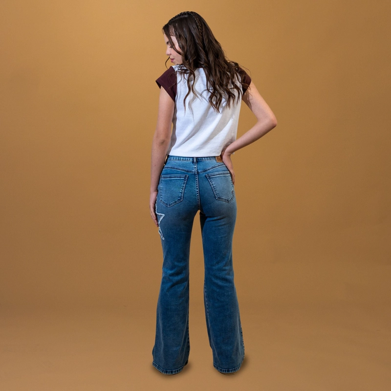 JEANS CHIKY FLARE ESTRELLA PARCHE AZUL CACAO - 5