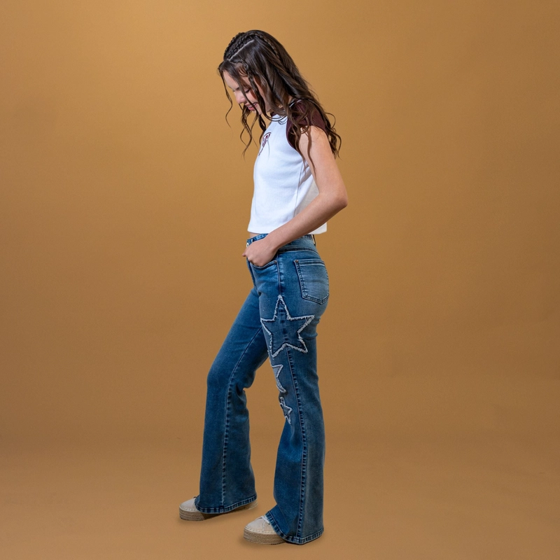 JEANS CHIKY FLARE ESTRELLA PARCHE AZUL CACAO - 6