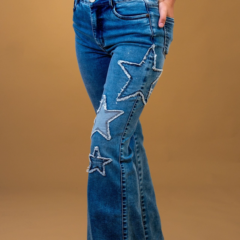 JEANS CHIKY FLARE ESTRELLA PARCHE AZUL CACAO - 7