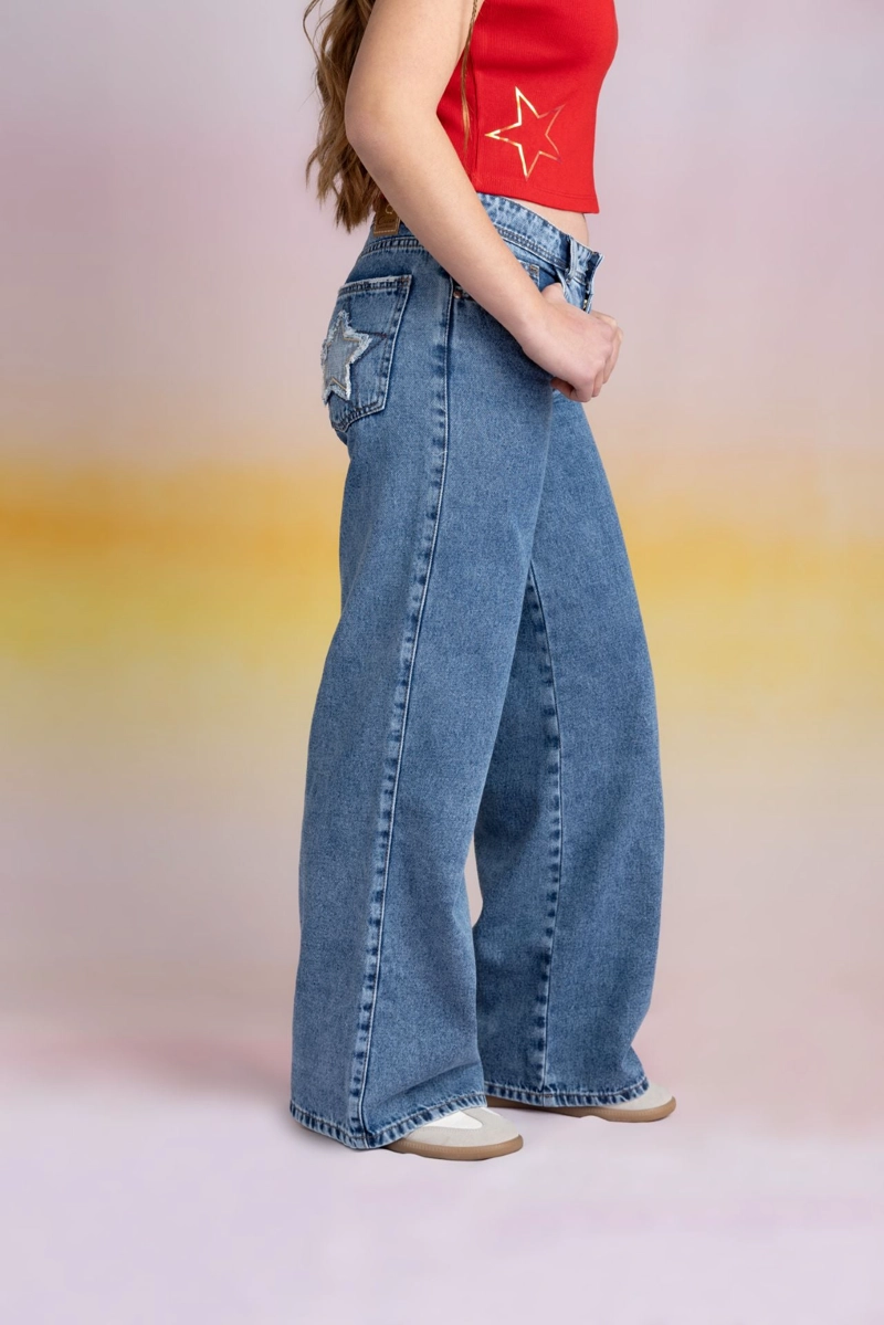 JEANS PUGLIA WIDE BOLSILLOS PARCHE ESTRELLA AZUL MEDIO CACAO - 3