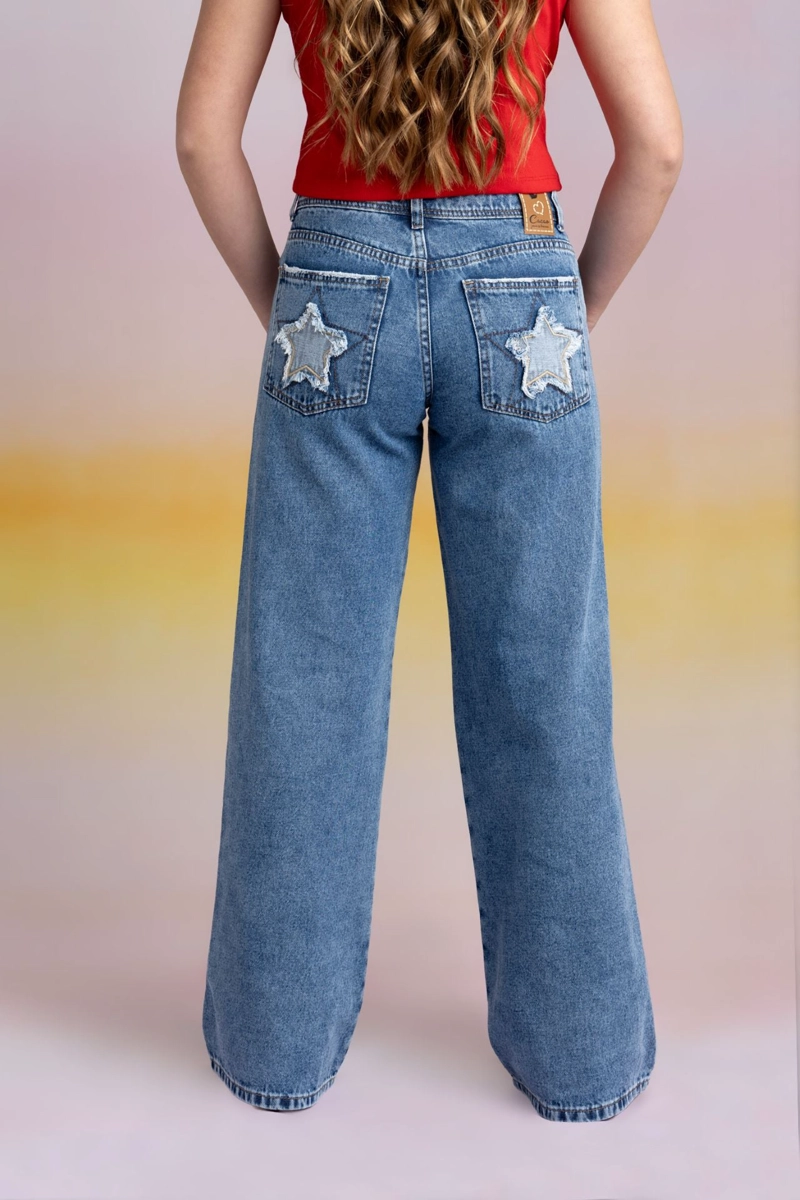 JEANS PUGLIA WIDE BOLSILLOS PARCHE ESTRELLA AZUL MEDIO CACAO - 4
