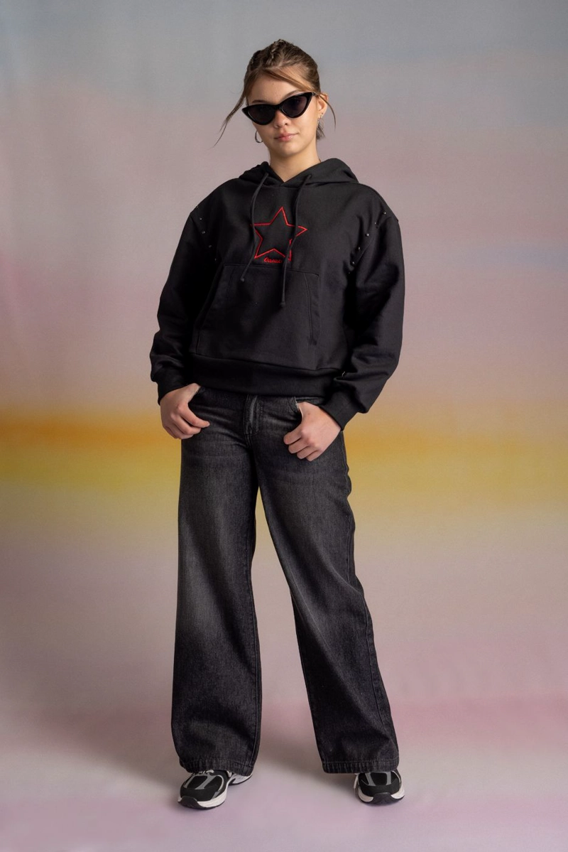 JEANS TADOT WIDE BOLSILLO ESTRELLAS NEGRO CACAO - 1