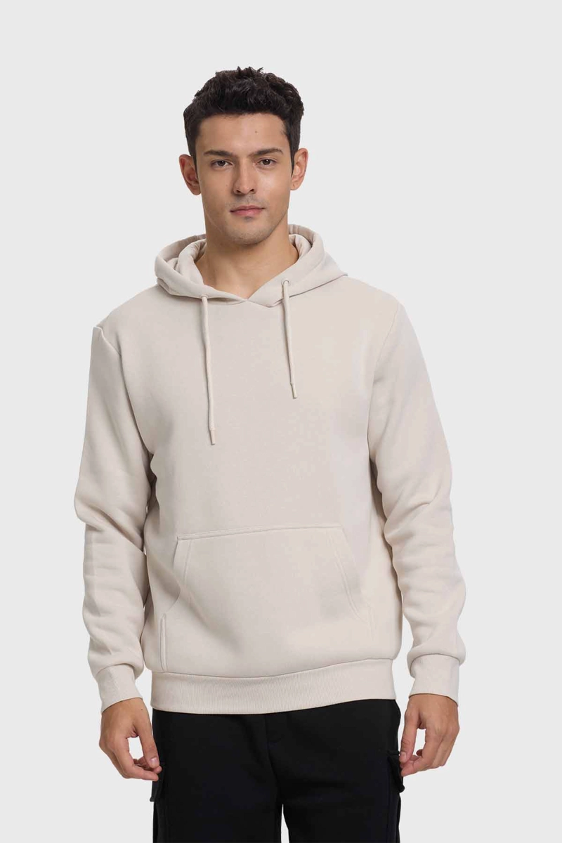 POLERÓN MANGA LARGA HOMBRE FASHION'S PARK BEIGE HOODIE BÁSICO - 1