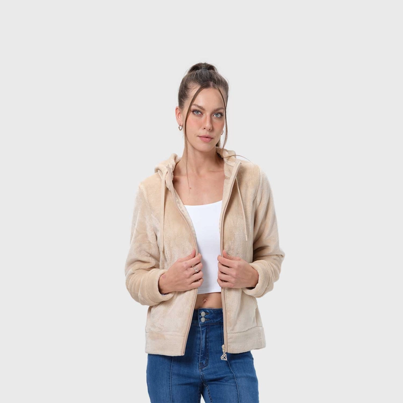 POLAR MUJER FULL ZIPPER ENTALLADO BEIGE - 2