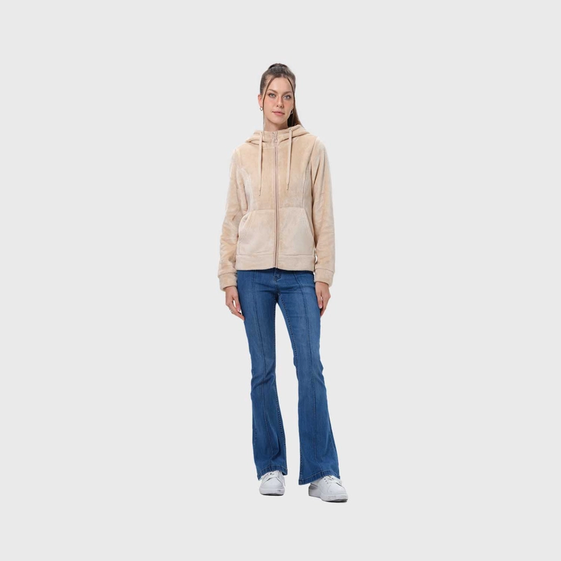 POLAR MUJER FULL ZIPPER ENTALLADO BEIGE - 4