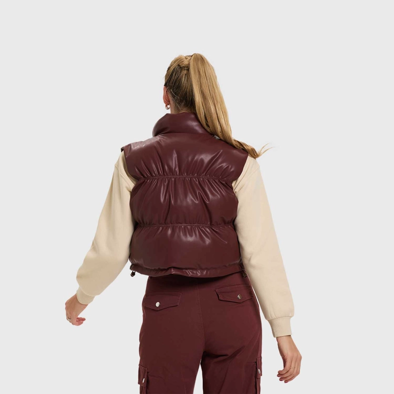 PARKA MUJER EFECTO CUERO CAFE - 3