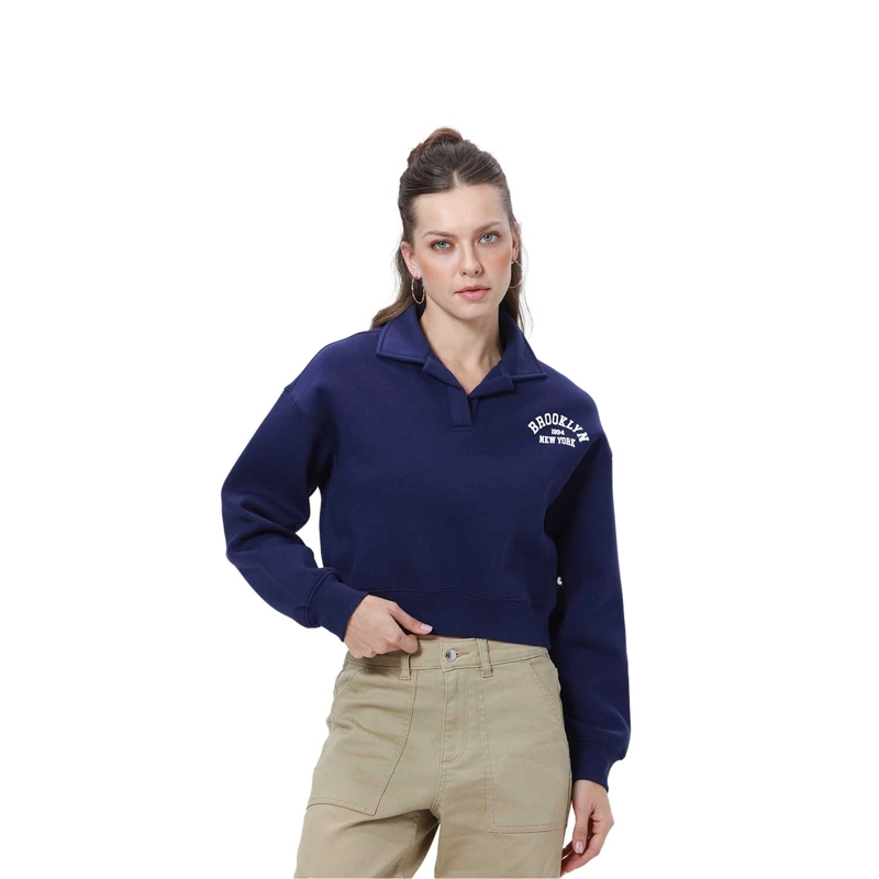 POLERÓN MUJER CROP AZUL MARINO - 1