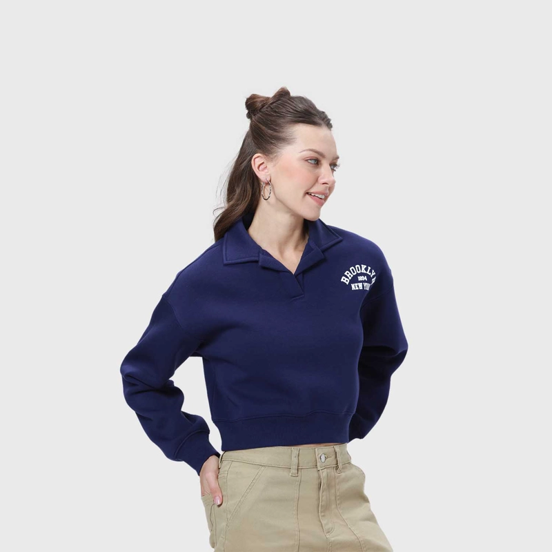 POLERÓN MUJER CROP AZUL MARINO - 2