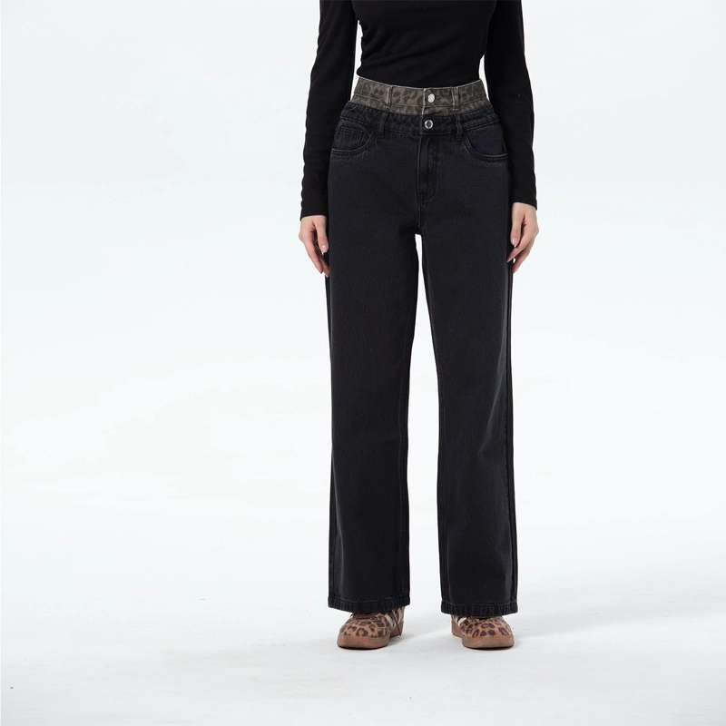 JEANS MUJER CINTURA CALCE RECTO NEGRO - 1