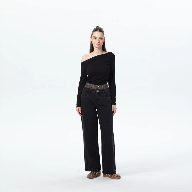 JEANS MUJER CINTURA CALCE RECTO NEGRO - 4