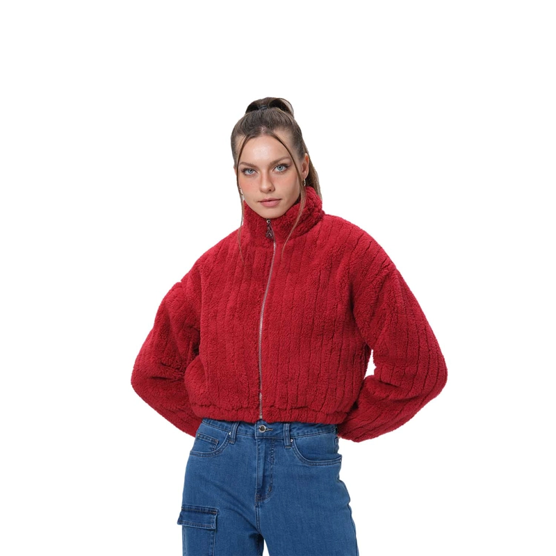 CHAQUETA MUJER TIPO POLAR ROJO OSCURO - 1
