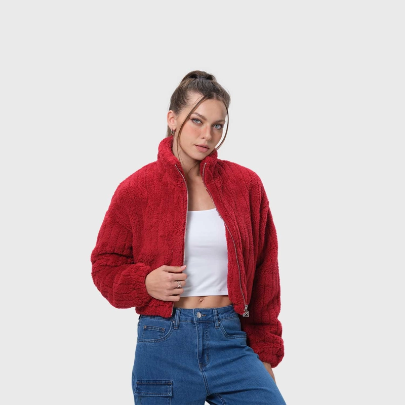 CHAQUETA MUJER TIPO POLAR ROJO OSCURO - 2