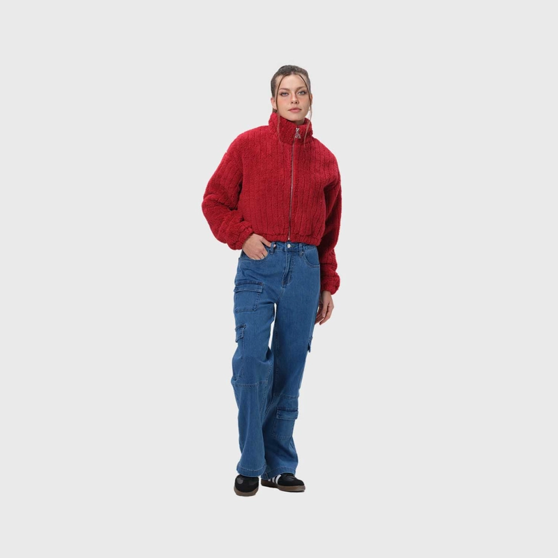 CHAQUETA MUJER TIPO POLAR ROJO OSCURO - 4