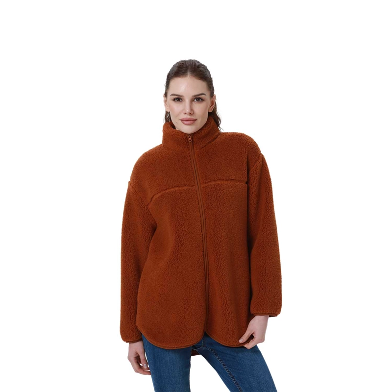 POLAR MUJER TIPO CHAQUETA BOLSILLO CAMEL OSCURO - 1