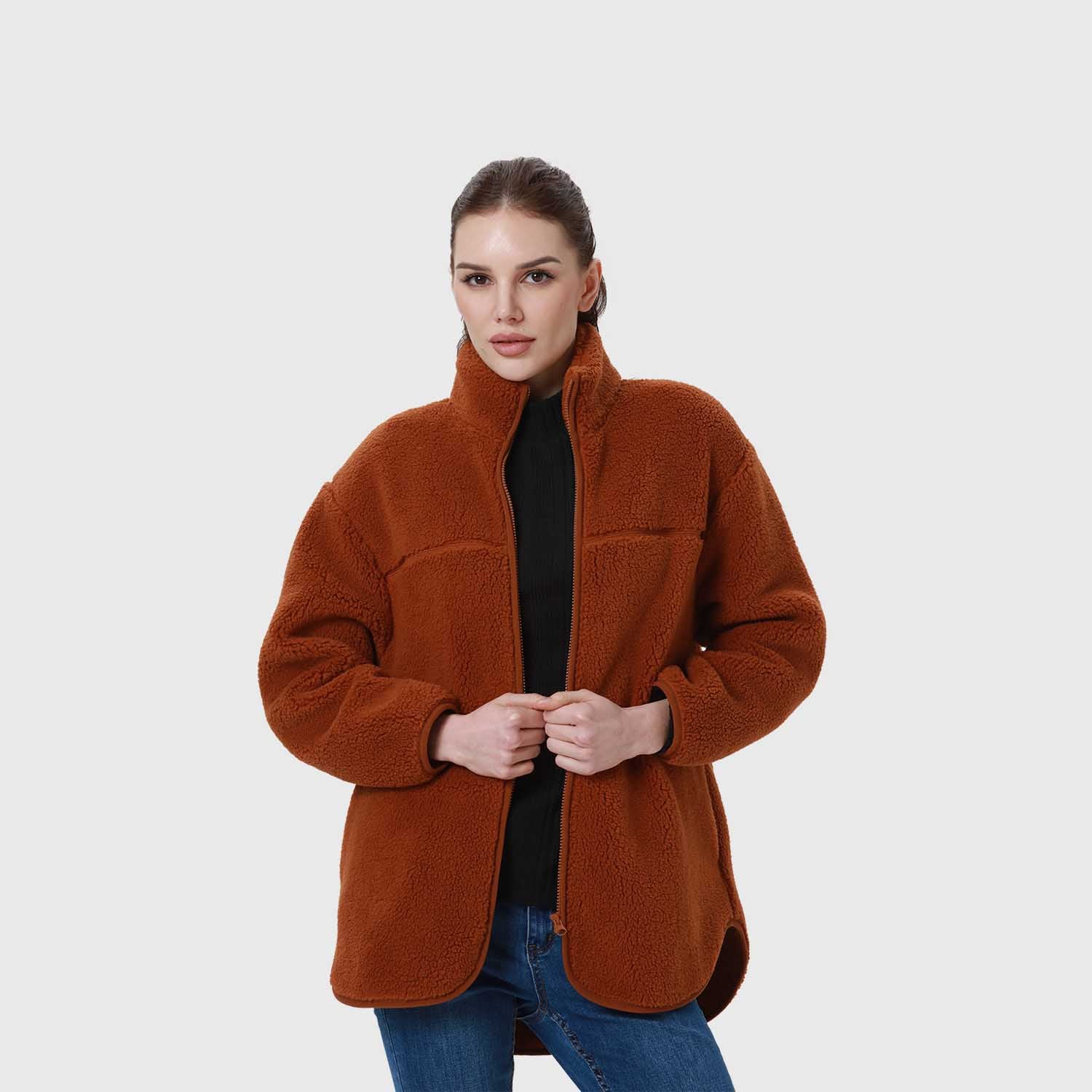 POLAR MUJER TIPO CHAQUETA BOLSILLO CAMEL OSCURO - 2