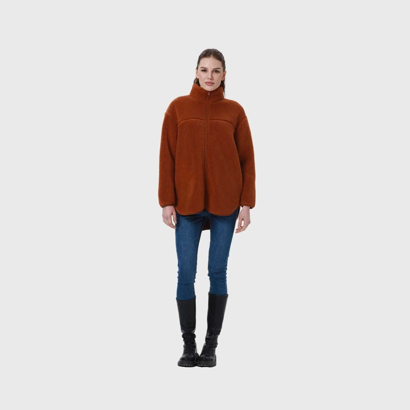POLAR MUJER TIPO CHAQUETA BOLSILLO CAMEL OSCURO - 4
