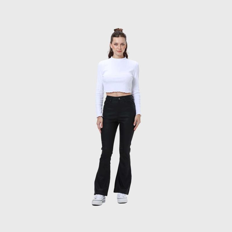 JEANS MUJER FLARE ENGOMADO NEGRO - 4