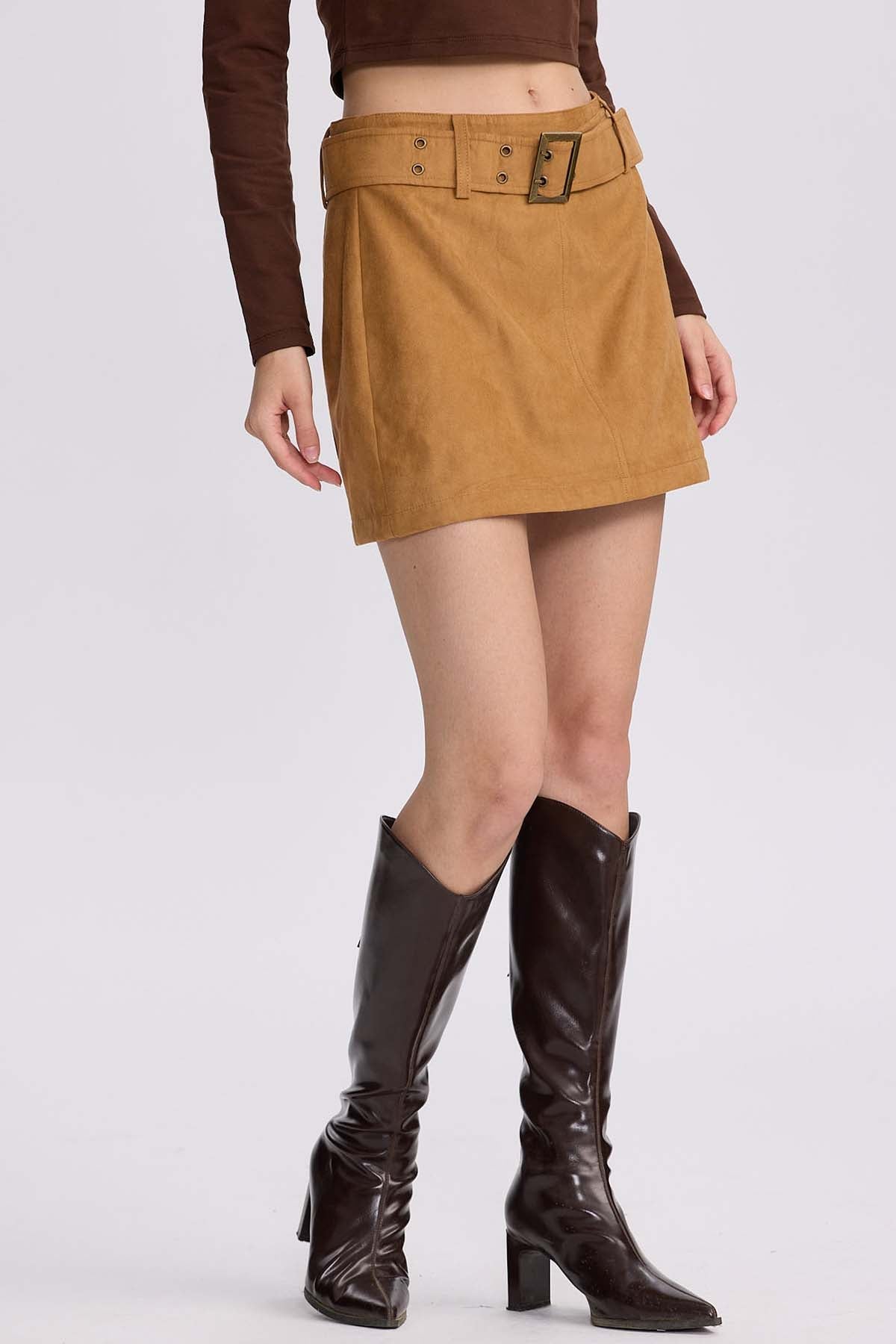 FALDA MUJER CINTURÓN ANCHO CAMEL - 2