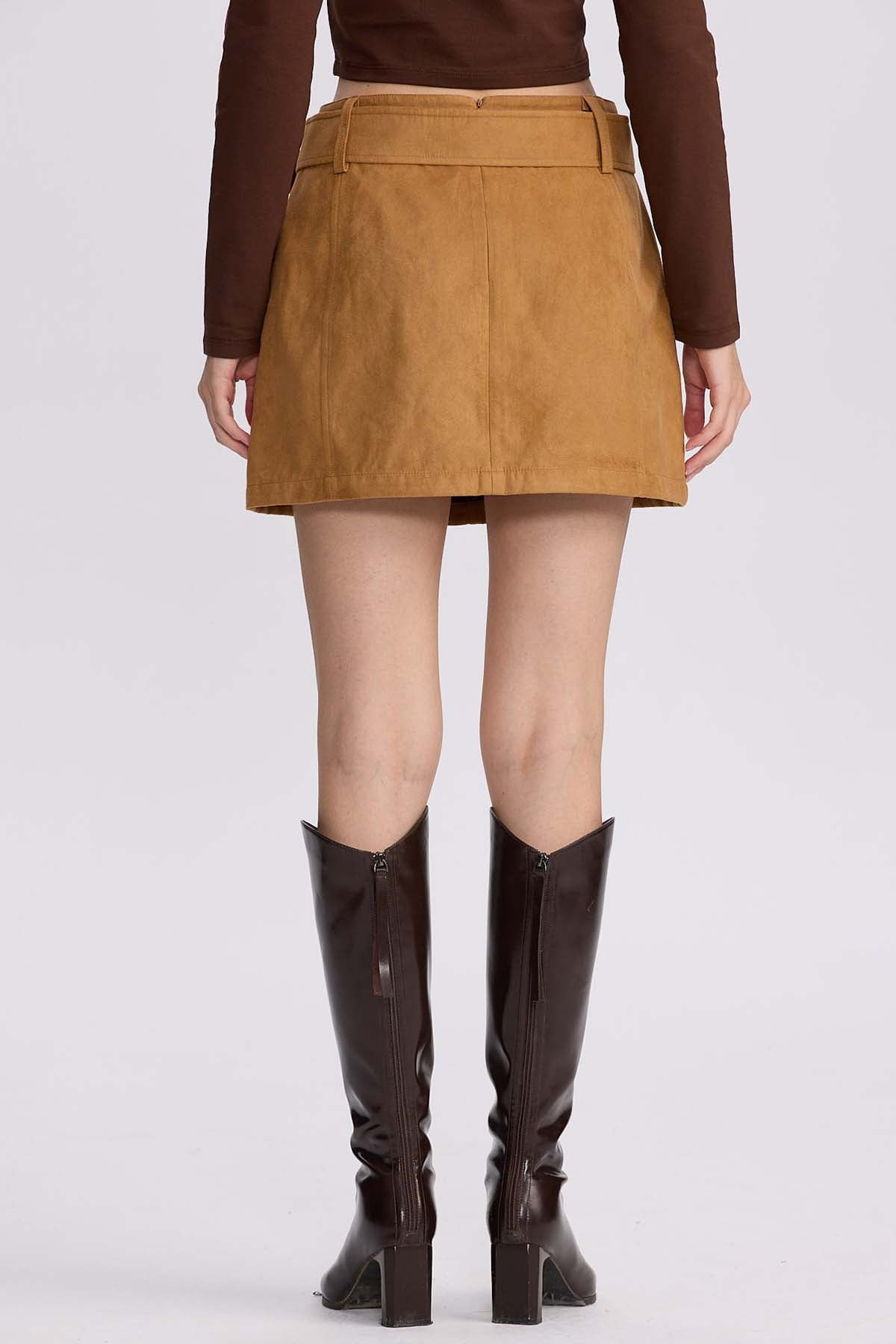 FALDA MUJER CINTURÓN ANCHO CAMEL - 3