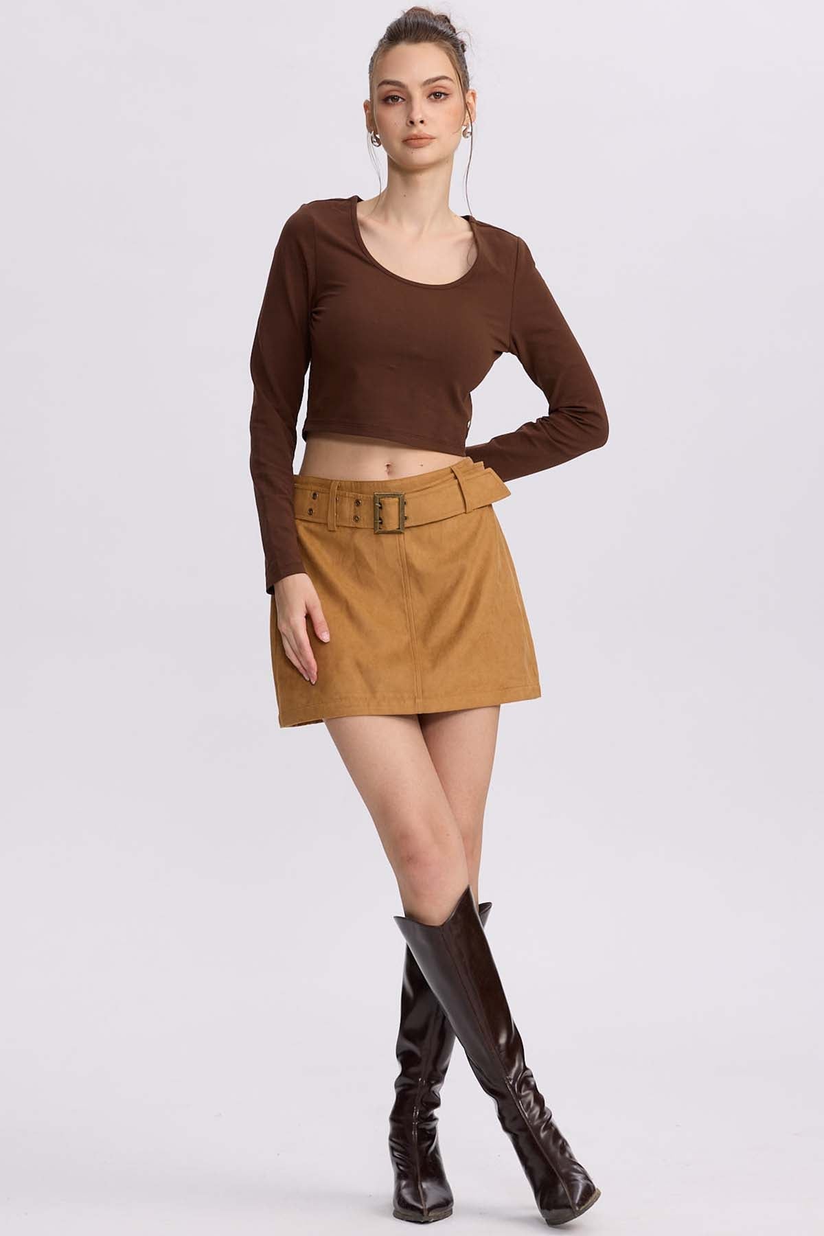 FALDA MUJER CINTURÓN ANCHO CAMEL - 4