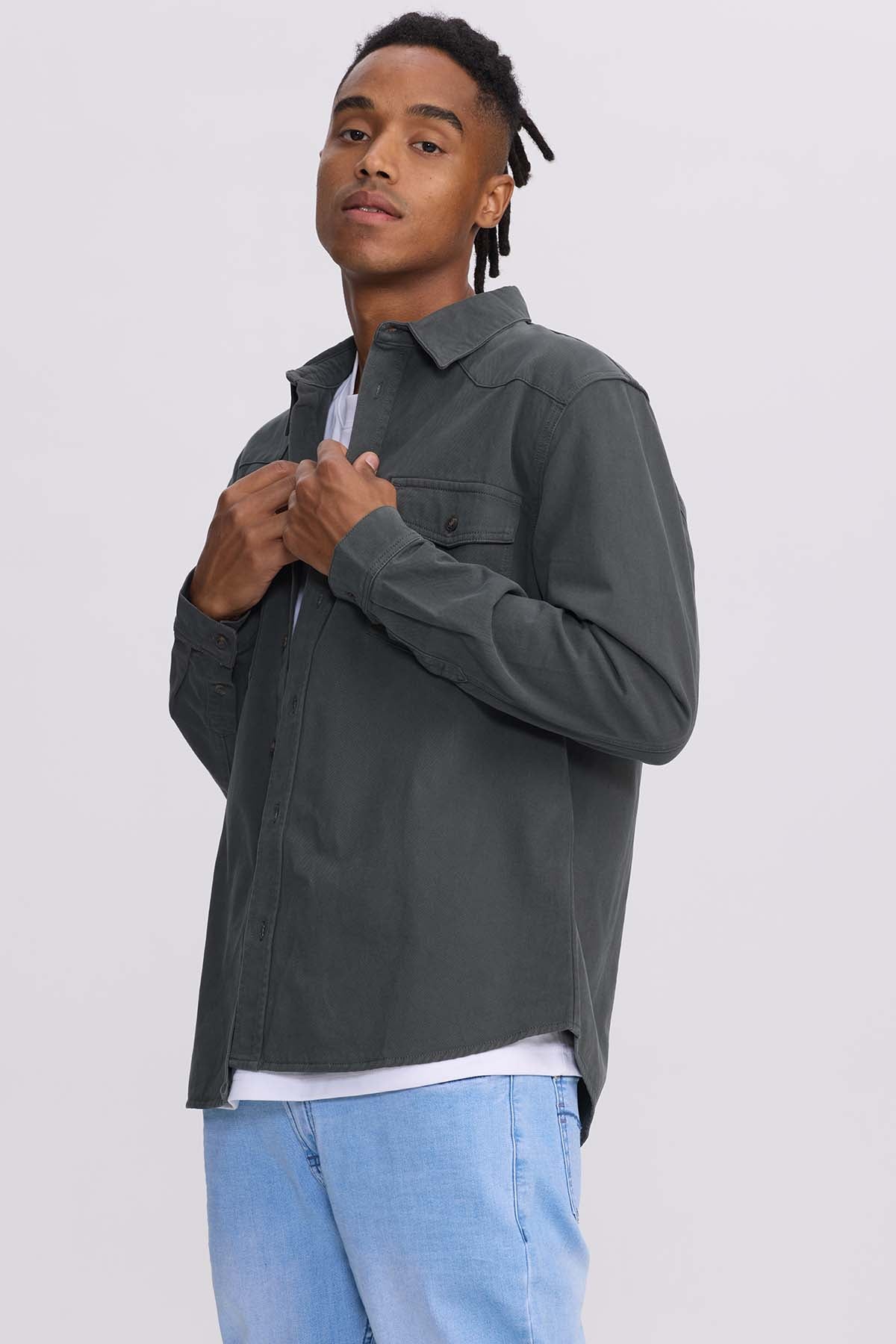 CAMISA HOMBRE DENIM COLOR VERDE MILITAR - 2