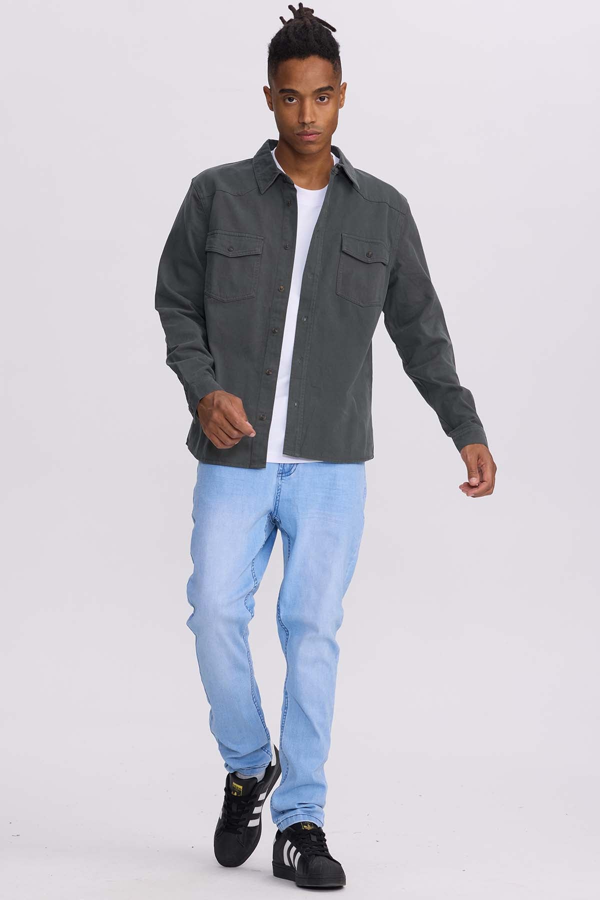 CAMISA HOMBRE DENIM COLOR VERDE MILITAR - 4