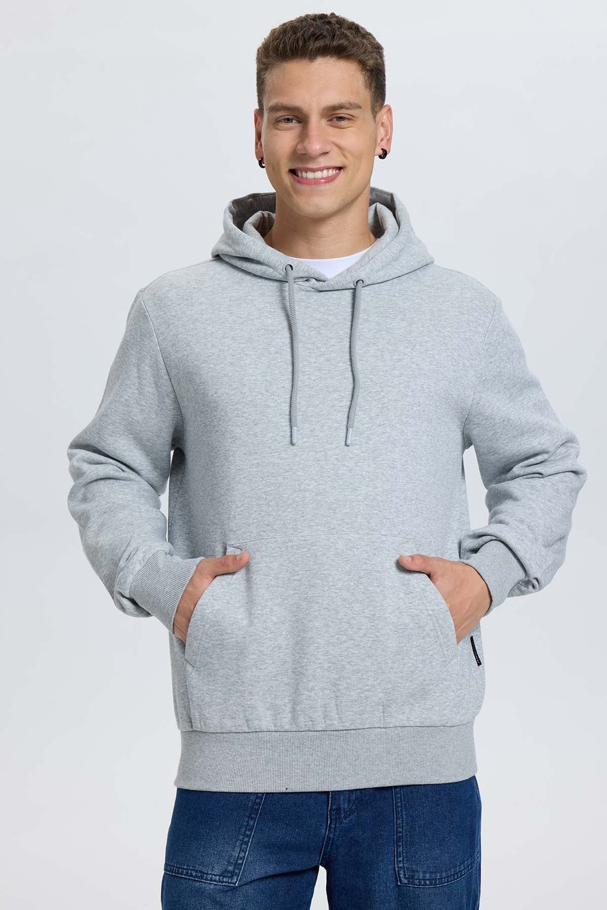 POLERON HOMBRE HOODIE GRIS MELANGE - 1