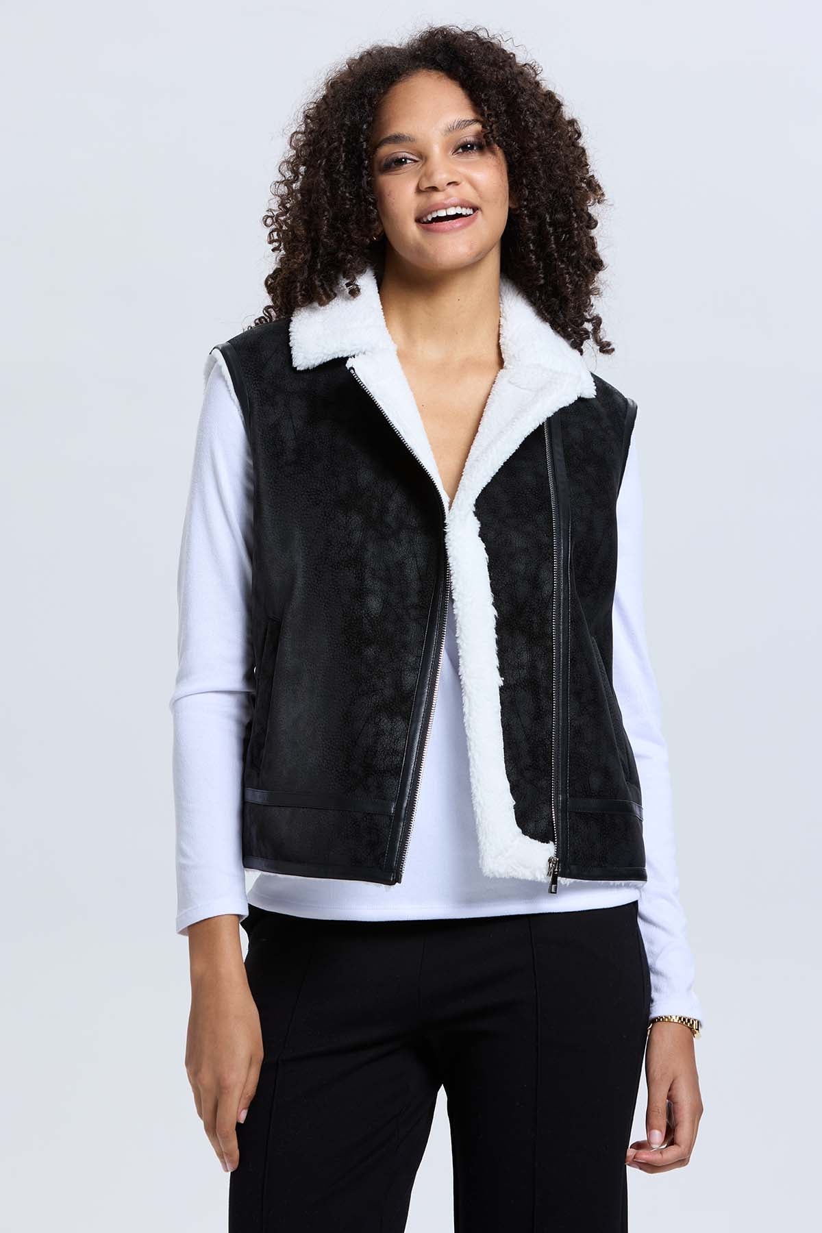 CHAQUETA MUJER EFECTO CUERO BONDED EN COLOR NEGRO - 1