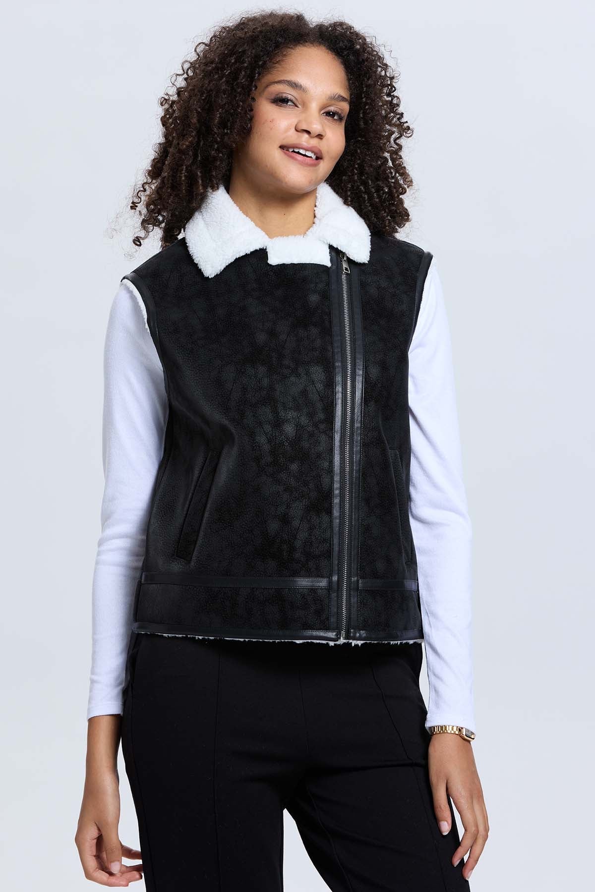 CHAQUETA MUJER EFECTO CUERO BONDED EN COLOR NEGRO - 2