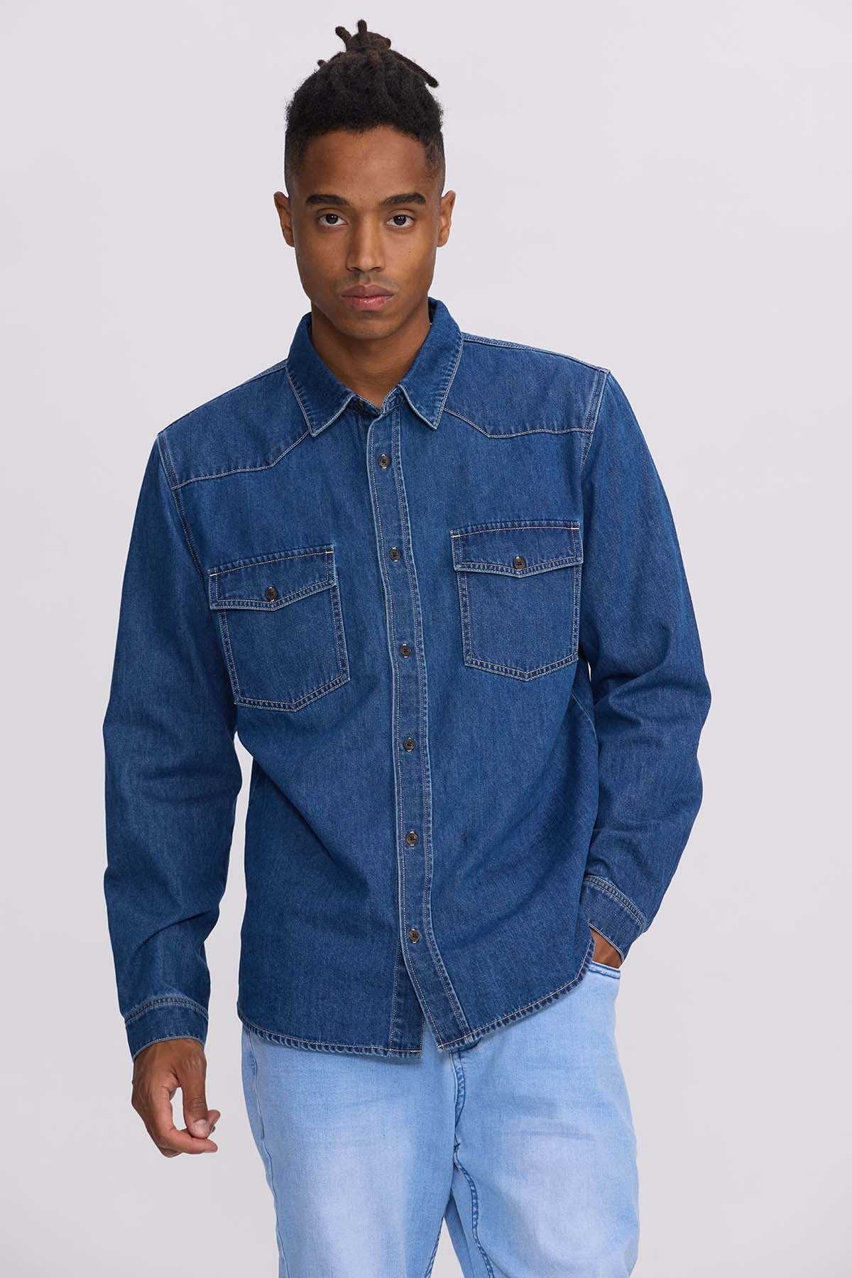 CAMISA HOMBRE DENIM COLORES AZUL - 1