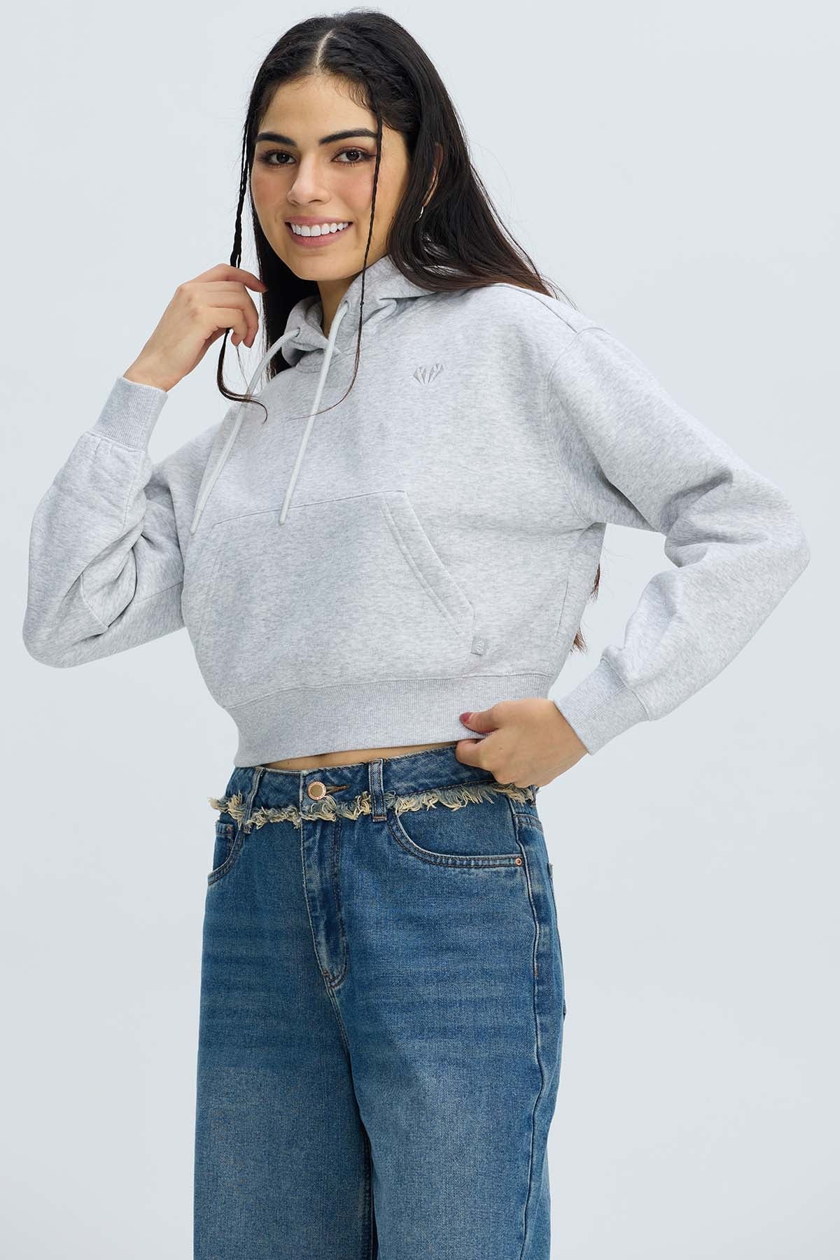 POLERÓN MUJER CROP GRIS MELANGE - 2