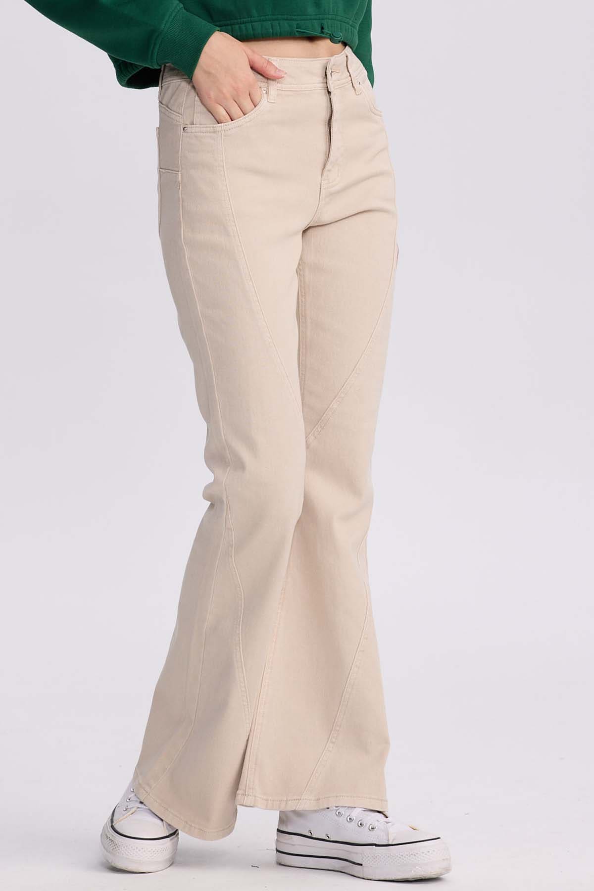 JEANS MUJER FLARE COLOR LINE BEIGE CLARO - 3