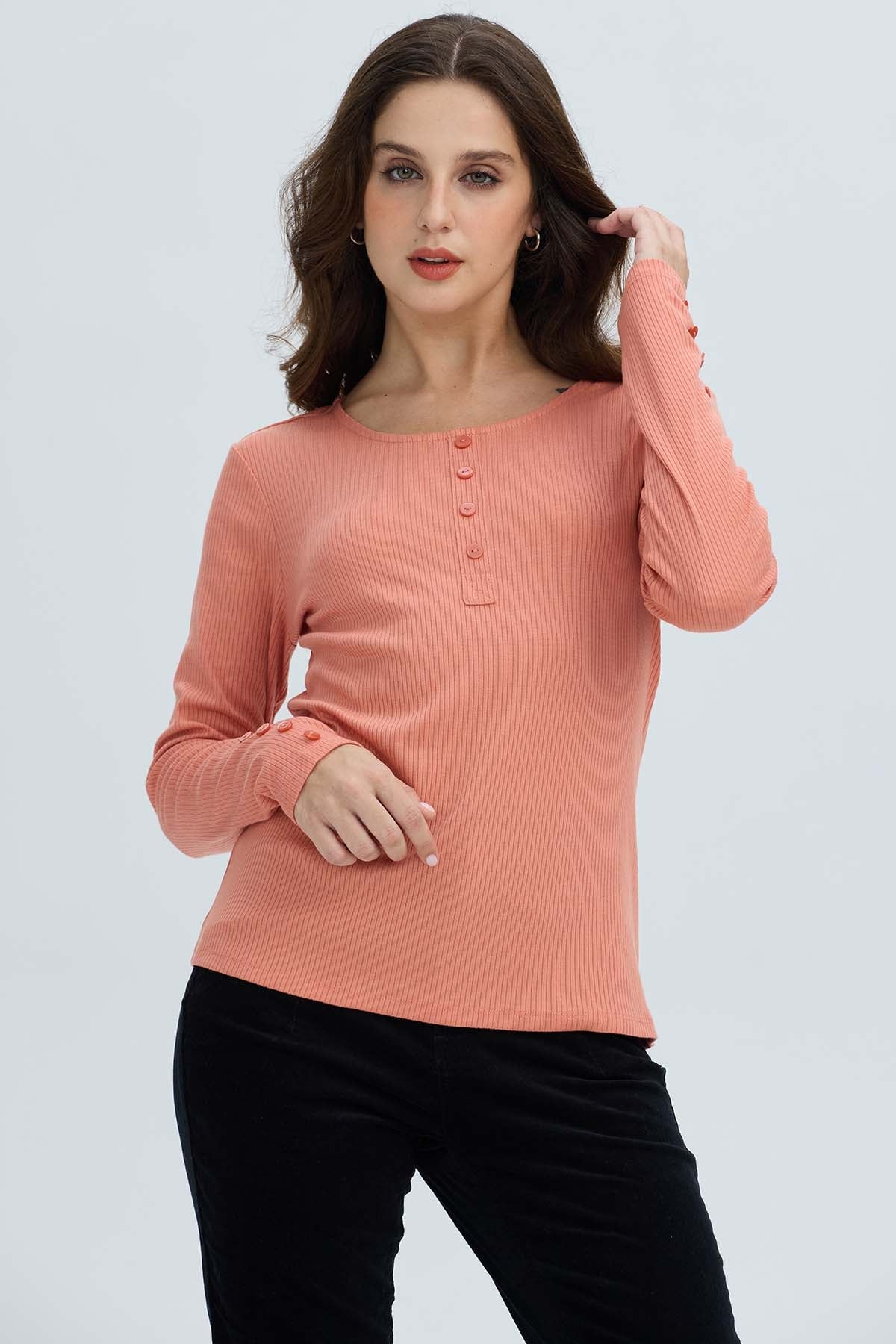 POLERA MUJER BOTON RIB LISA CORAL - 4