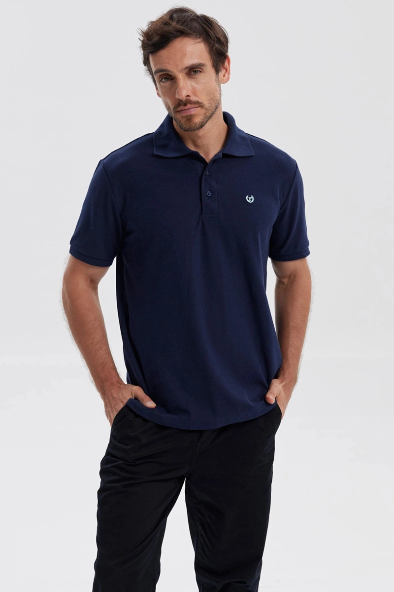 POLERA HOMBRE PIQUE BASICA LISA AZUL MARINO - 1