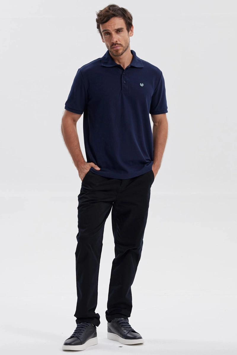 POLERA HOMBRE PIQUE BASICA LISA AZUL MARINO - 3