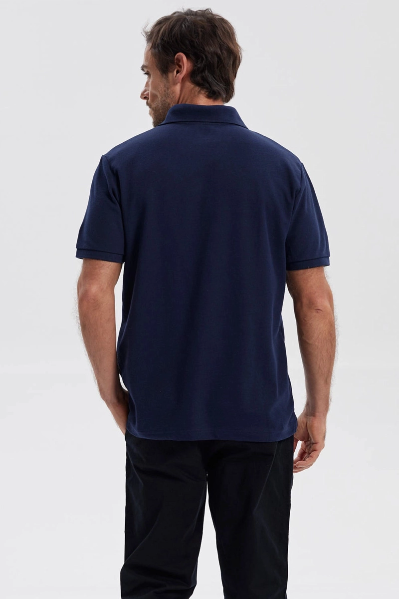 POLERA HOMBRE PIQUE BASICA LISA AZUL MARINO - 4