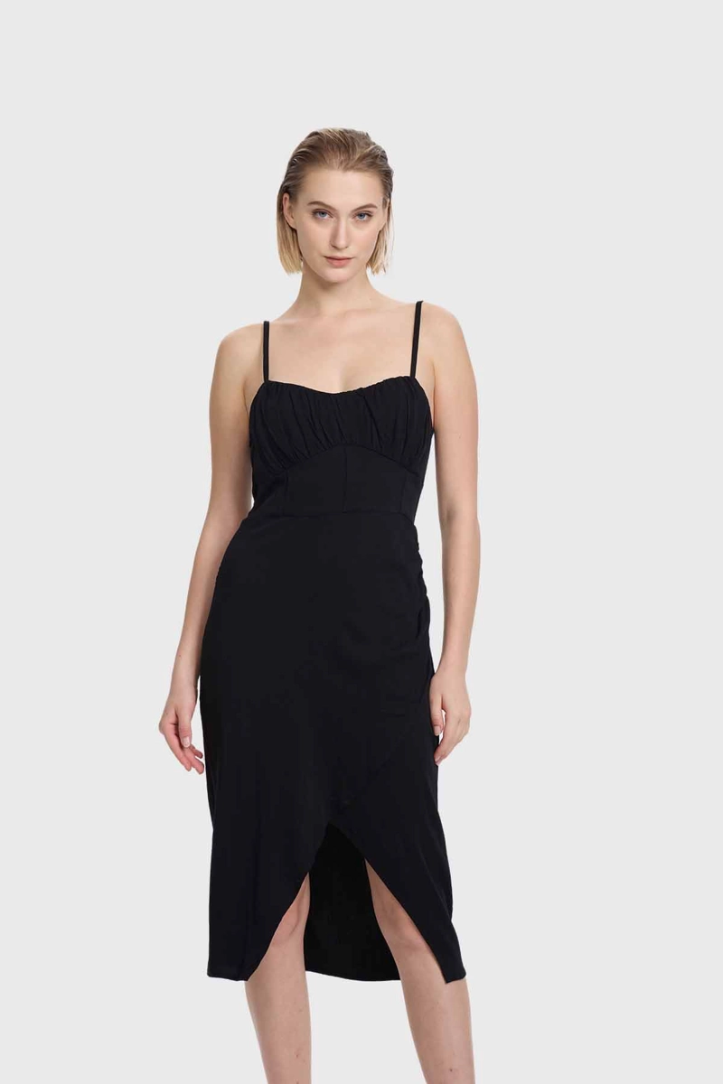 VESTIDO MUJER LARGO ESCOTE NEGRO - 1