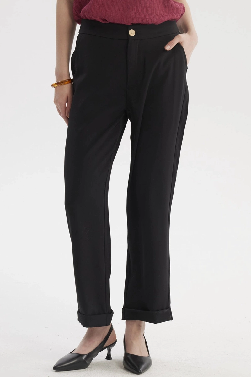 PANTALON MUJER SASTRERO DOBLADILLO BASTA NEGRO - 1