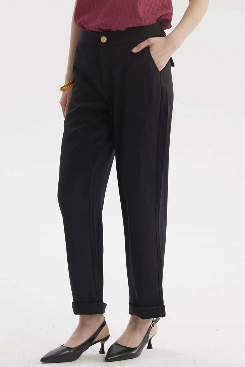 PANTALON MUJER SASTRERO DOBLADILLO BASTA NEGRO - 2