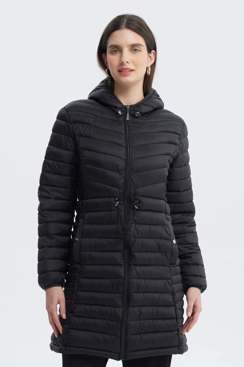 PARKA MUJER LARGA BASICA NEGRO - 1