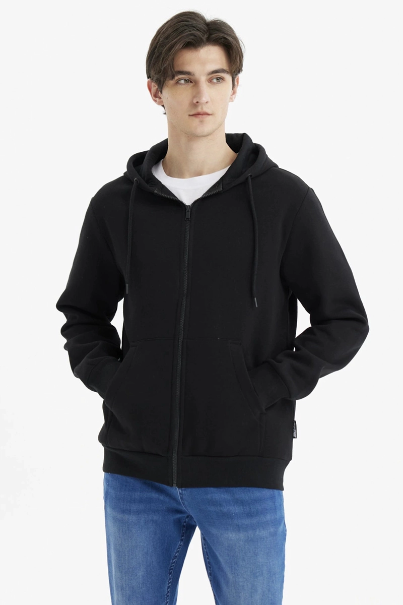 POLERON HOMBRE FULL ZIPPER BASICO NEGRO - 1