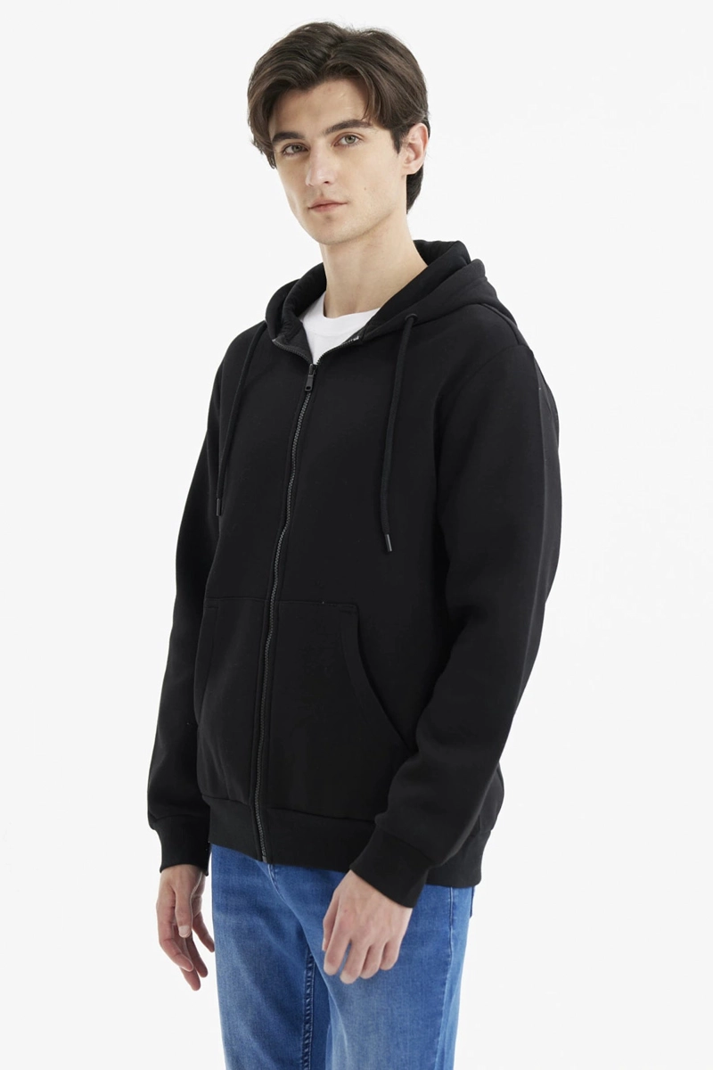 POLERON HOMBRE FULL ZIPPER BASICO NEGRO - 2
