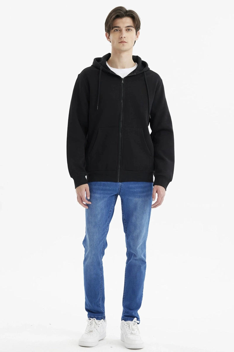 POLERON HOMBRE FULL ZIPPER BASICO NEGRO - 4