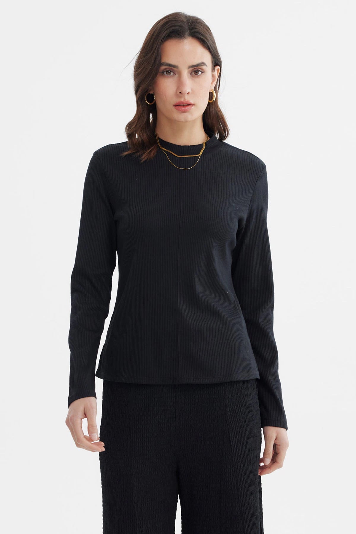 POLERA MUJER RIB LISA NEGRO - 1