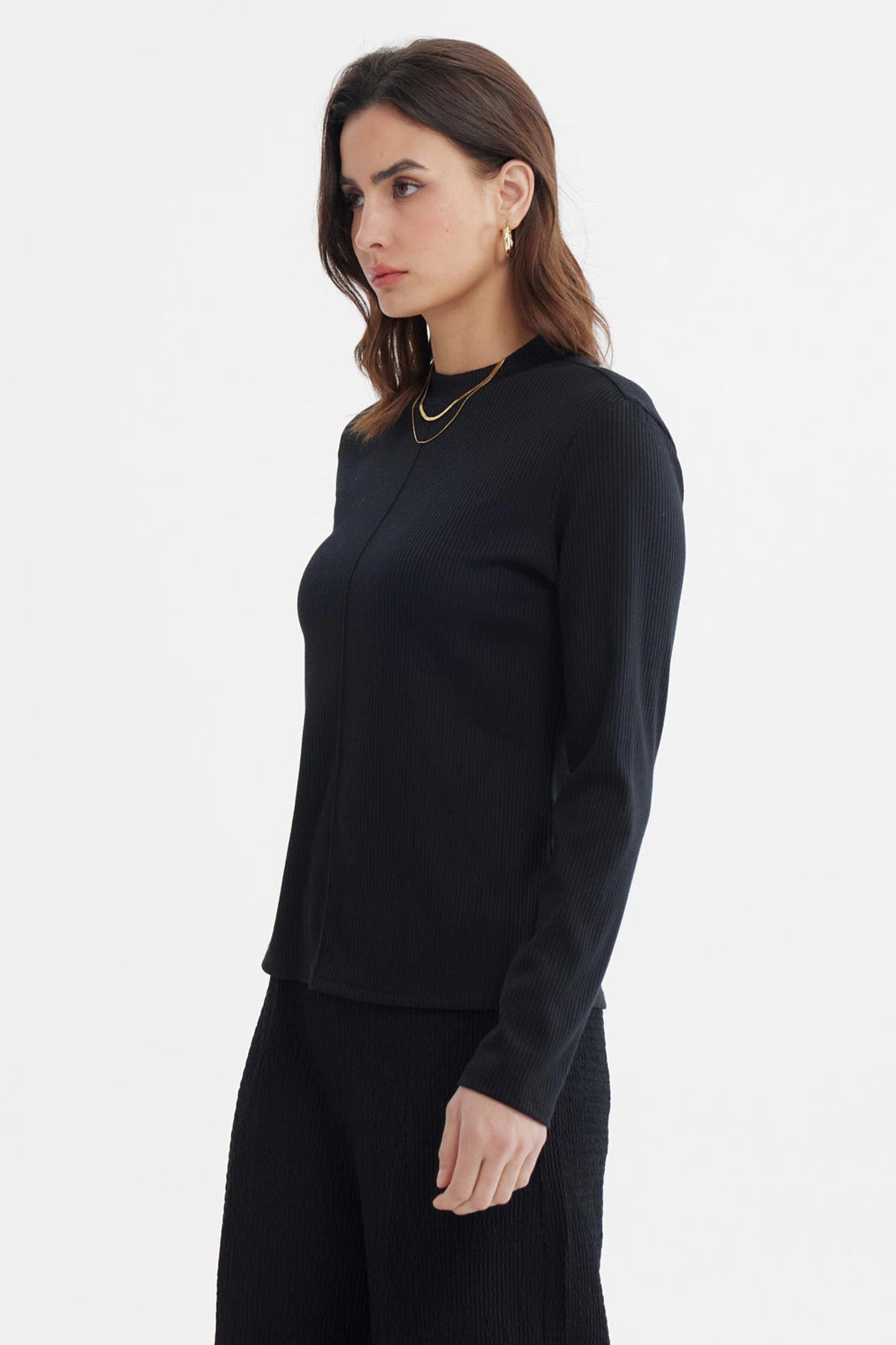 POLERA MUJER RIB LISA NEGRO - 2