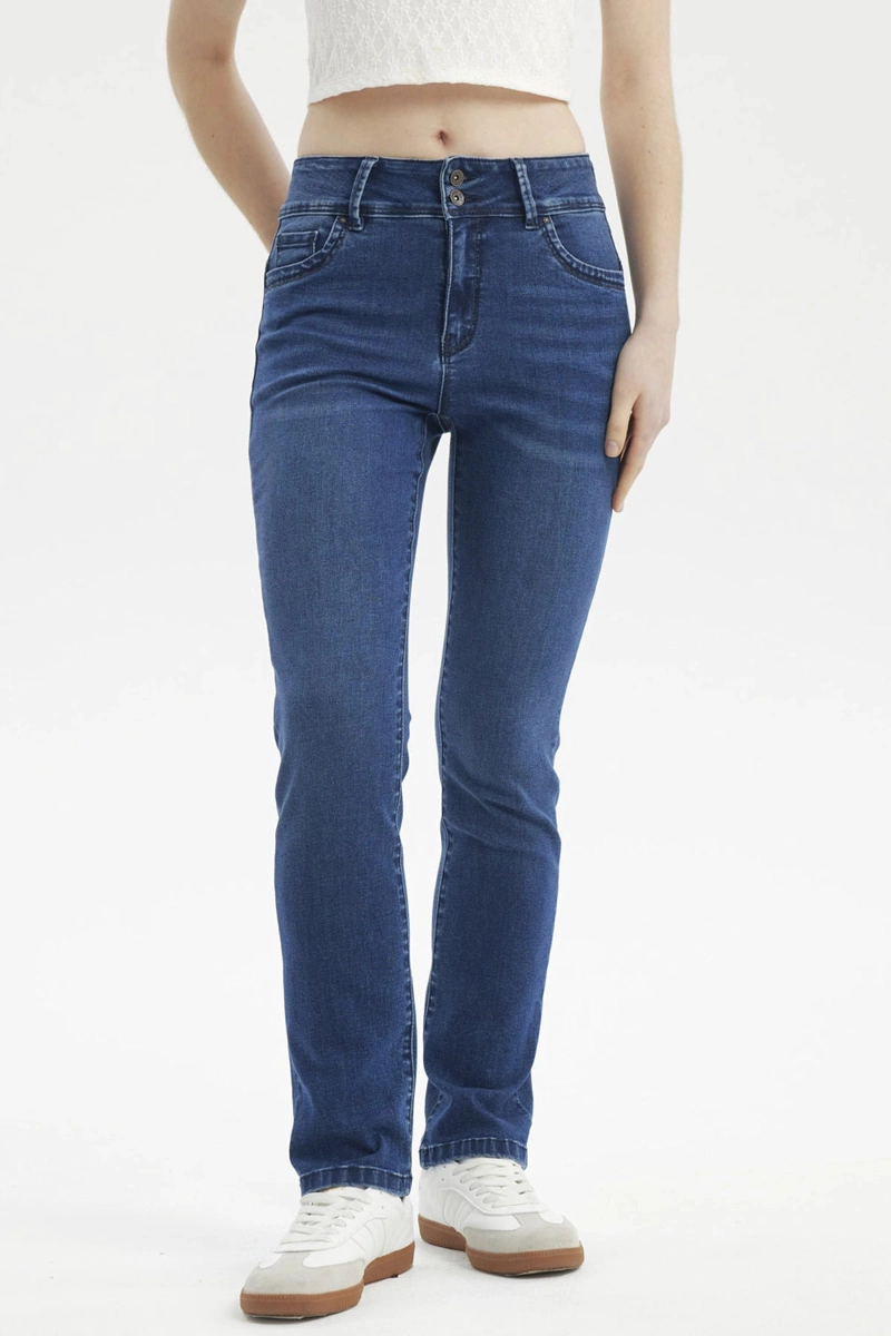 JEANS MUJER FLO CALCE RECTO AZUL OSCURO - 1