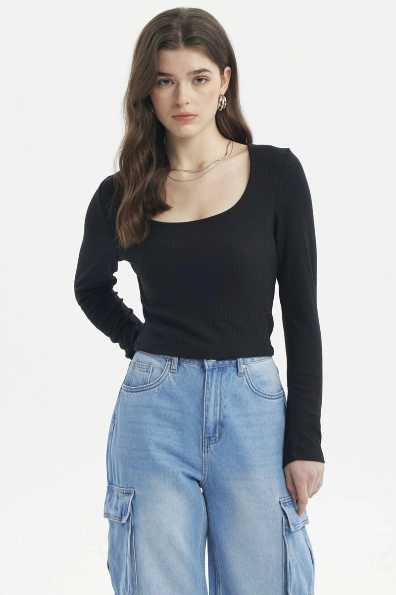 POLERA MUJER RIB NEGRO - 1