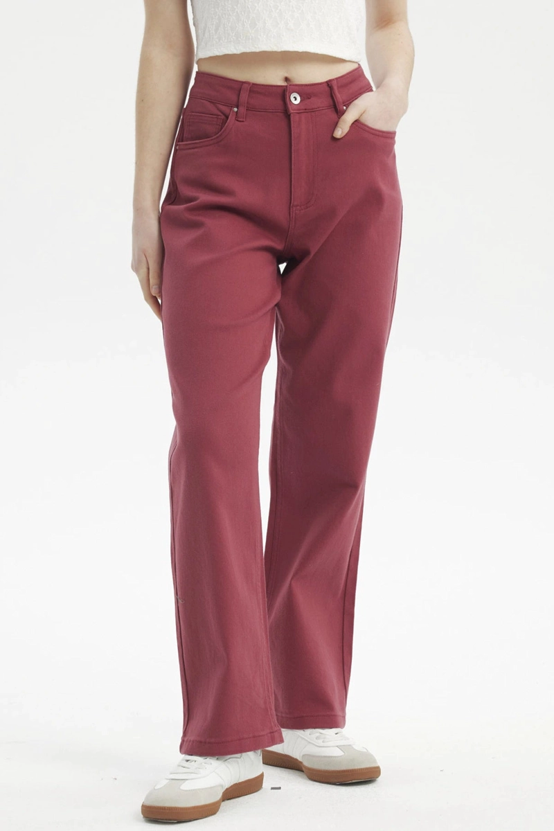 JEANS MUJER CALCE RECTO COLOR BURDEO - 1