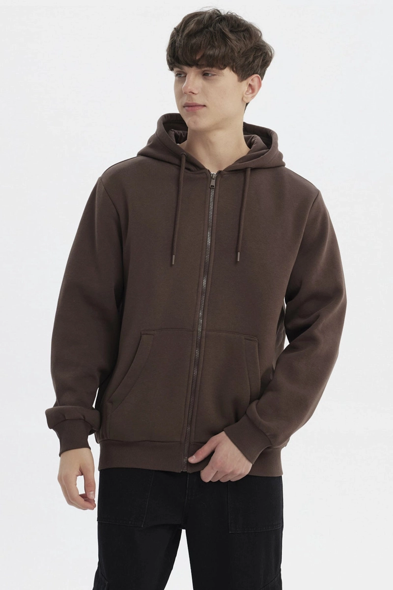POLERON HOMBRE FULL ZIPPER BASICO CAFE - 1